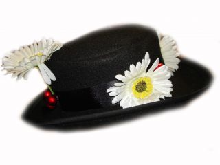 Custom Boutique Halloween Mary Poppins Nanny Girls Size Black Felt Hat