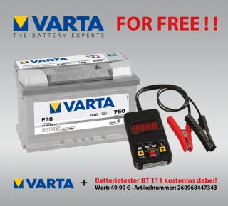 VARTA Silver Dynamic Autobatterie E38 12V / 74Ah inkl. Batterietester