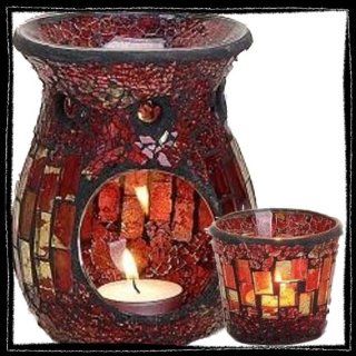 Duftlampe Mosaik   rot/gold, inkl. Teelichthalter Küche