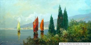 Öl Gemälde von Benno Stadler, 40x80cm, Gardasee
