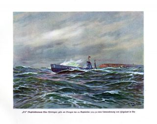 U9 1914 auf Unternehmung von Helgoland in See stechend DEUTSCHE FLOTTE