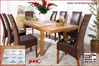MEXICO Möbel Esstisch Tisch, Holz Pinie massiv mit Marmor Mosaik