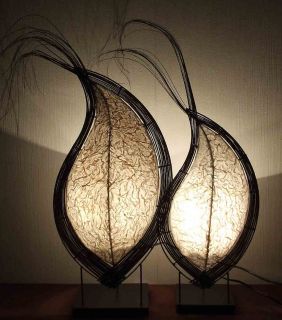 Asiatische Tischleuchte Blattform W, Asia Designer Lampen, Tischlampen