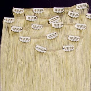 8x 20 Echthaar Clip in Extensions Haarverlaengerung 24 Blonde goldgelb
