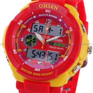 OHSEN LCD Digital Analog Sportuhr Herrenuhr Silikon Gummi Armbanduhr