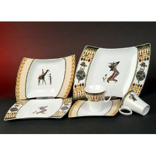 Wing Afrika Style Dekor Kombi Service 30 teilig Porzellan Geschirr Set