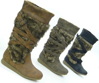 Damen Winter Stiefel Kunst Fell Stulpen gefütterte Winter Boots