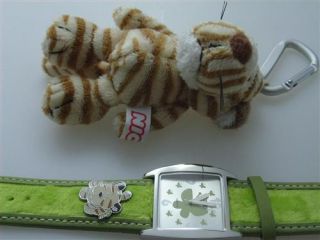 niedliche Nici Kinderuhr grün Plüschband Uhr + Tiger