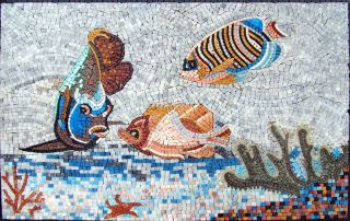 Marmor Mosaik Fische Mosaikfliese Mosaikbild Wanddeko Schwimmbad