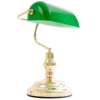 Globo Tischleuchte Bankerlampe messing Glas grün, Schalter 1 x 60 W