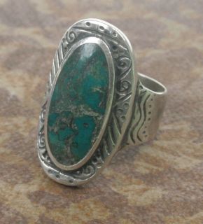 Ring 925er Silber Indianerschmuck gruener Stein dekoratives Muster Gr