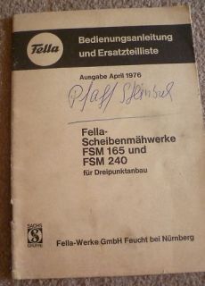 Fella Mähwerke FSM165 + 240 Anleitung + Ersatzteilliste