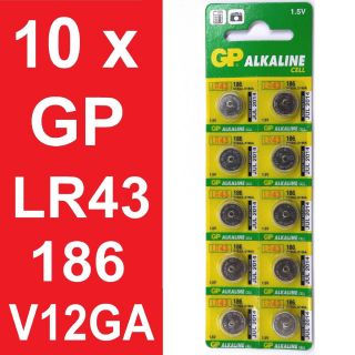10 x GP LR43 186 1,5V Batterie Knopfzelle GP186 386 V12GA D186A AG12