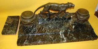  Schreibtischablage mit Bronze Puma und Tintenfass Halter 190 11036