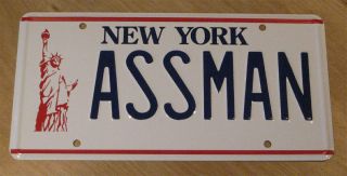 Seinfeld ASSMAN Cosmo Kramer STAMPED Prop License Plate
