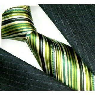 Lorenzo Cana   Marken Krawatte aus Seide   Grün Weiss gestreift