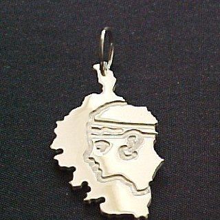 Anhänger Landkarte Korsika mit Wappen/Kopf in 925er Sterling Silber