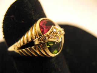 R228 585er 14kt Gelbgold Ring mit rosa und grünen Turmalin, Brillant