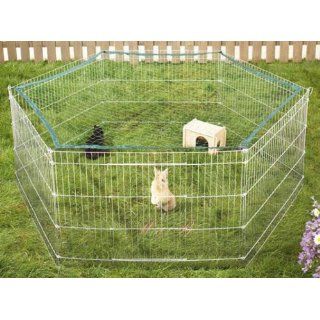 Freilaufgehege für Hasen Kaninchen mit Netz und Holzhäuschen