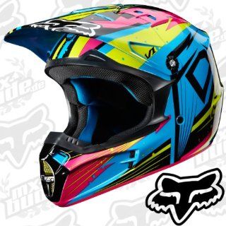 Fox V1 Motocross Helm Undertow   Green/Blue M Motorrad
