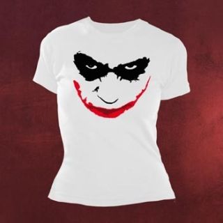 Batman Dark Knight Joker Face Girlie Shirt weiß, teuflisches Grinsen