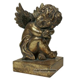 Barock Engel Skulptur Figur Putte Gold Flügel Deko Bote Putto