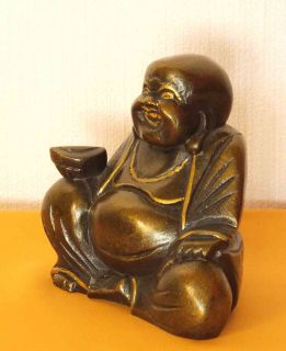 Schnitzerei Happy Buddha, Bronzefarben, ca. 10 cm