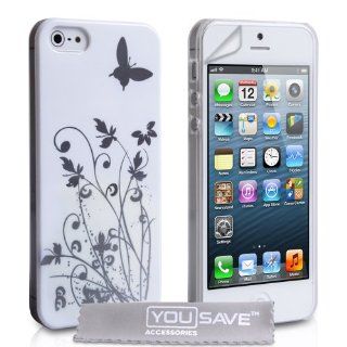 Schutzhülle iPhone 5 Hülle Blumen Schmetterling Harte Tasche   Weiß