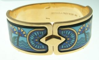 Michaela Frey Wien Enamel Papyrus Design Cuff Bracelet