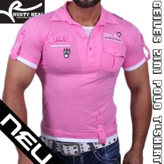 RUSTY NEAL 2in1 GEILES POLO T SHIRT PINK / WEISS 301