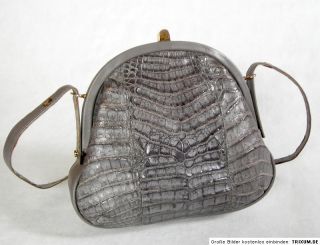 Vintage Tasche Grau Clip Bag Kroko Optik VTG 60er 70er