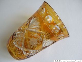 Große ART DECO Bleikristall Vase mit Gelbbeize+Traumschliff HAIDA