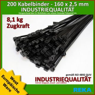 200 Stk Kabelbinder schwarz 160x2,5 mm Europäische Ware
