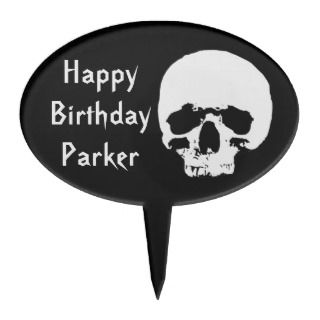 Black and White Scary Skull Birthday Cake Topper
