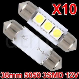 10X Weiß 1W 5050 3 SMD LED 36mm 12V Kennzeichenbeleuchtung Soffitte