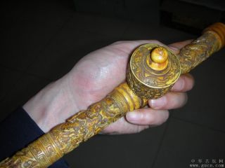 36cm lang, Eine alte Ya Pian Opium Pfeife ,Carving Knochenschnitzerei