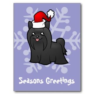 Christmas Yorkie (black long hair) Post Card