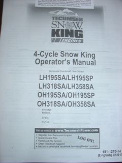 Tecumseh Motor Engine OH318SA OH358SA Snow King Manual