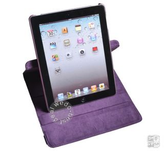 Purple Leather 360 Degree Rotating Stand Case Cover for iPad 2