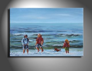 SABINE SCHRAMM Meer Menschen am Strand Bild Gemälde 30 x20
