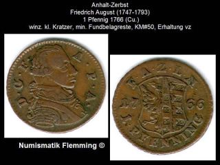 Friedrich August (1747 1793) 1 Pfennig 1766 (Cu.) Mann 381, vz