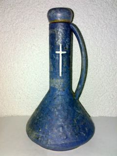 Krug Kanne 366 für Weihwasser Keramik Kreuz Cross Blau mit Verschluss
