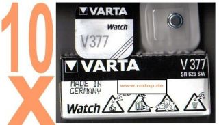10x V377 Varta Knopfzellen Silber LR626 AG4 SR626SW