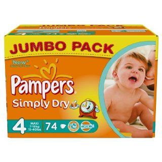 Pampers Simply Dry Gr.4 Maxi 7 18kg Jumbo Box, 2er Pack (2 x 74