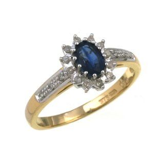 Damen Ring 9 Karat (375) Gelbgold Gr. 61 (19.4) Saphir Diamanten
