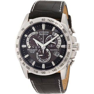 Citizen Mens Perpetual Chrono A T Leather Strap Watch   AT4000 02E
