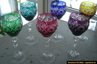 Bleikristall Glas, Gläser, Weingläser, Römerglas 6 alte bunte