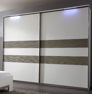 NEU* Komplett Schlafzimmer weiss   sandgrau inkl. LED Kleiderschrank