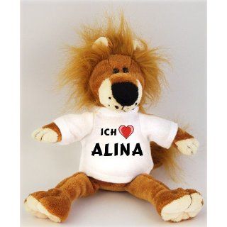 Plüschtiere Löwe mit Ich liebe Alina T Shirt, Größe 27 cm 