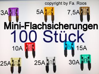 100 Stück KFZ Sicherungen Mini Flach Sicherungen Set